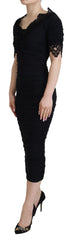 Dolce & Gabbana Black Sheath Midi Bodycon Lace Silk Dress