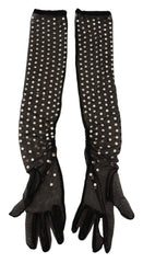 Dolce & Gabbana Black Crystal Elbow Length Cotton Tulle Gloves