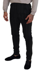 Dolce & Gabbana Black Striped Men Trousers Cotton Pants