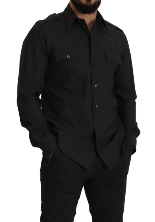 Dolce &amp; Gabbana Mörkgrön Bomull Slim Fit Casual Herrskjorta