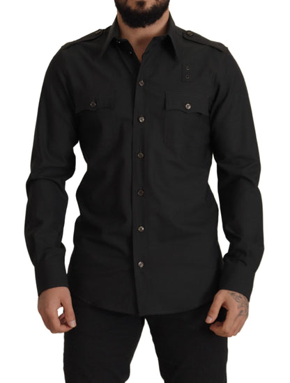 Dolce &amp; Gabbana Mörkgrön Bomull Slim Fit Casual Herrskjorta