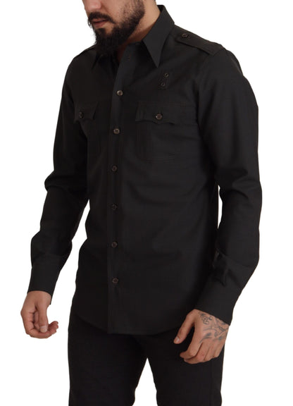 Dolce &amp; Gabbana Mörkgrön Bomull Slim Fit Casual Herrskjorta
