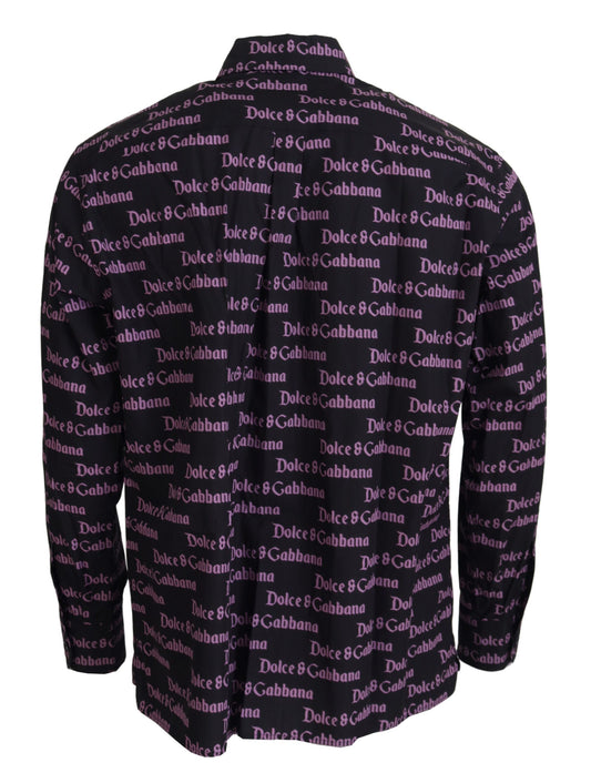 Dolce &amp; Gabbana Svart Lila Logo Slim Dress Formal Skjorta