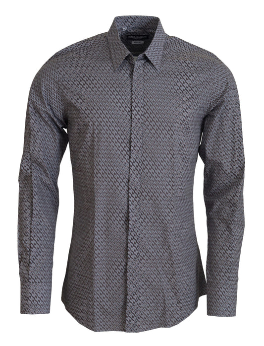 Dolce &amp; Gabbana Grå Brun Guld Slim Fit Formell Skjorta