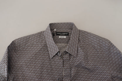 Dolce &amp; Gabbana Grå Brun Guld Slim Fit Formell Skjorta