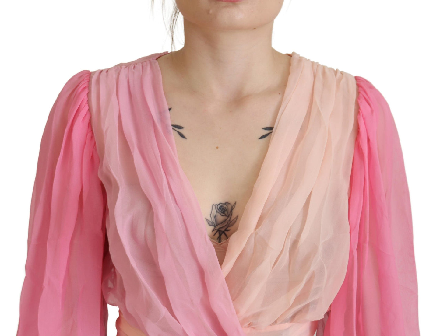 Dolce &amp; Gabbana Rosa Sidenomlottblus Med Långa Ärmar
