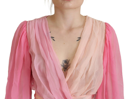 Dolce &amp; Gabbana Rosa Sidenomlottblus Med Långa Ärmar