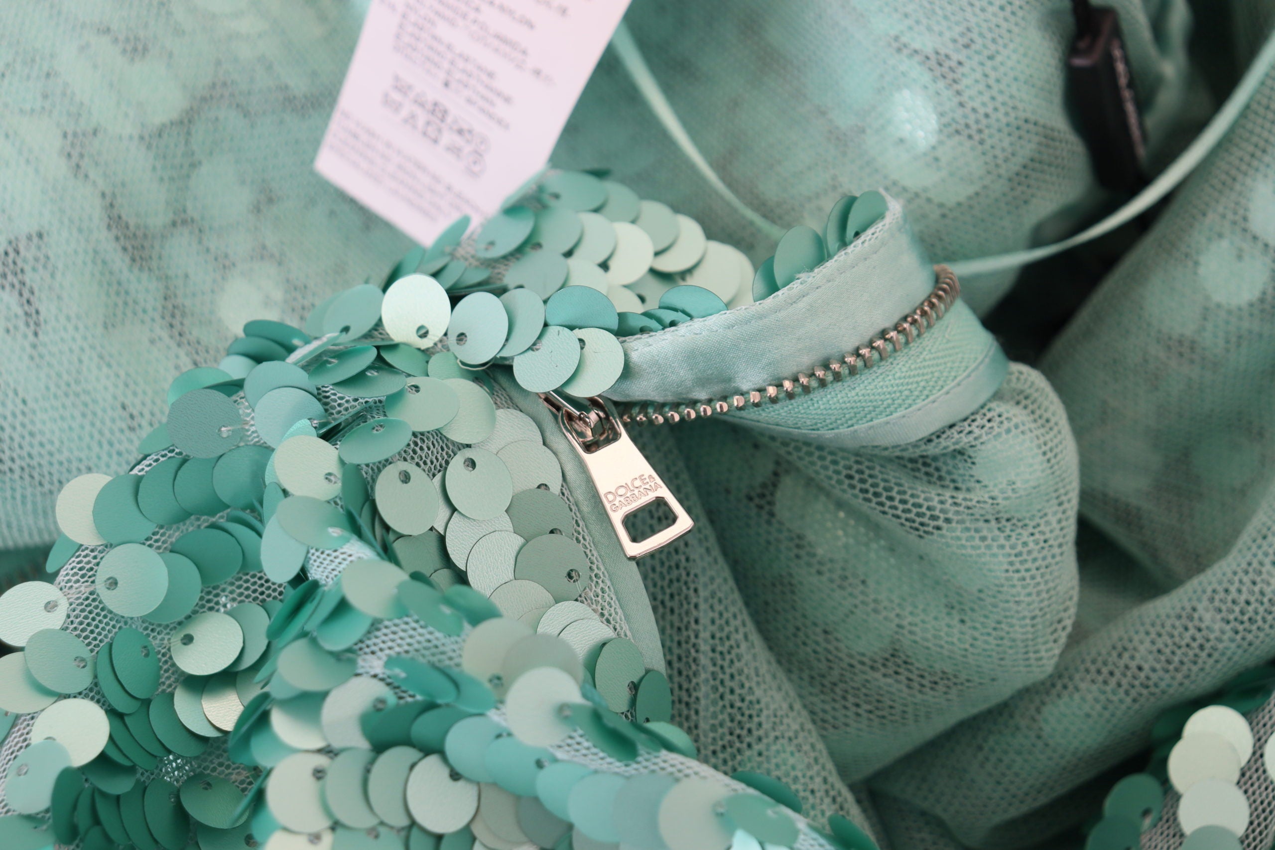 Dolce & Gabbana Blue Sequined Pleated Aline Midi Nylon Dress