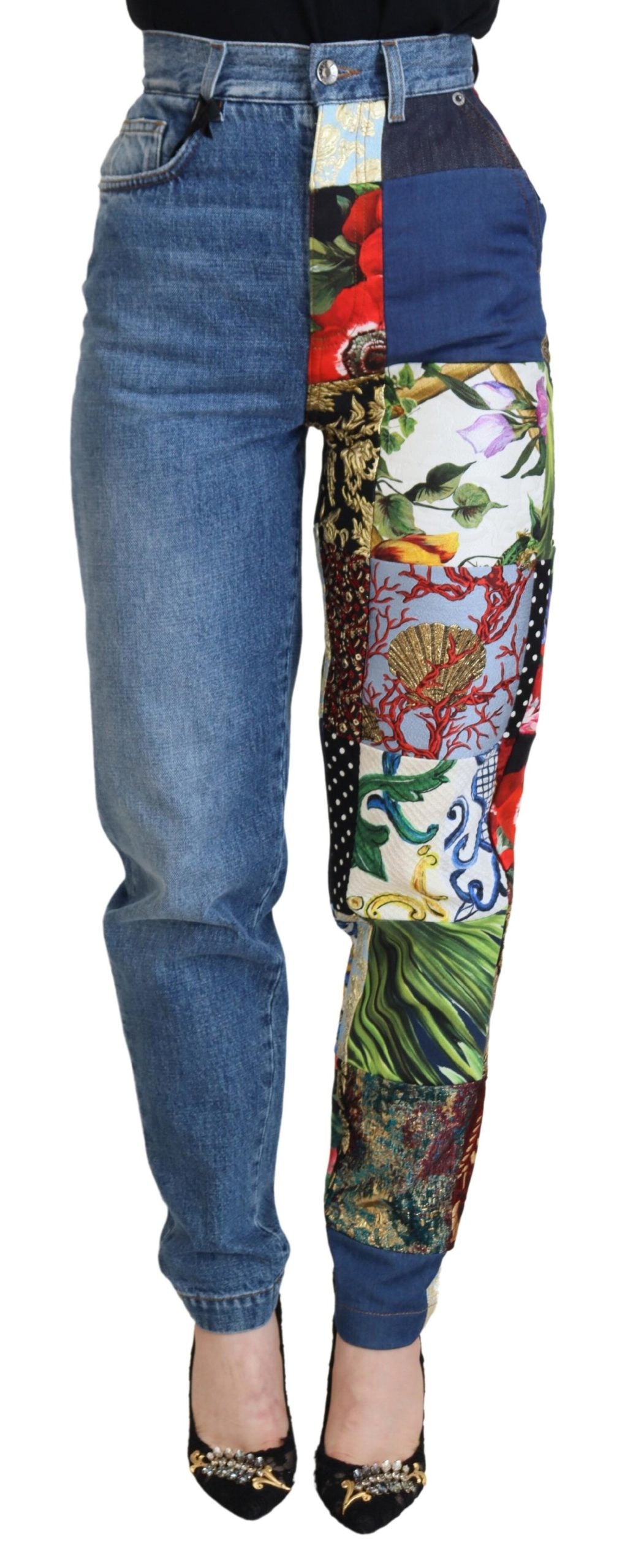 Blåa Jacquard Majolica-jeans med hög midja