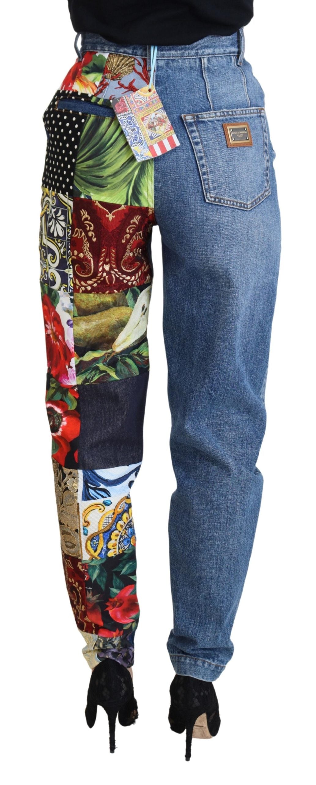 Blåa Jacquard Majolica-jeans med hög midja