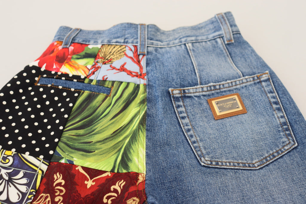 Blåa Jacquard Majolica-jeans med hög midja
