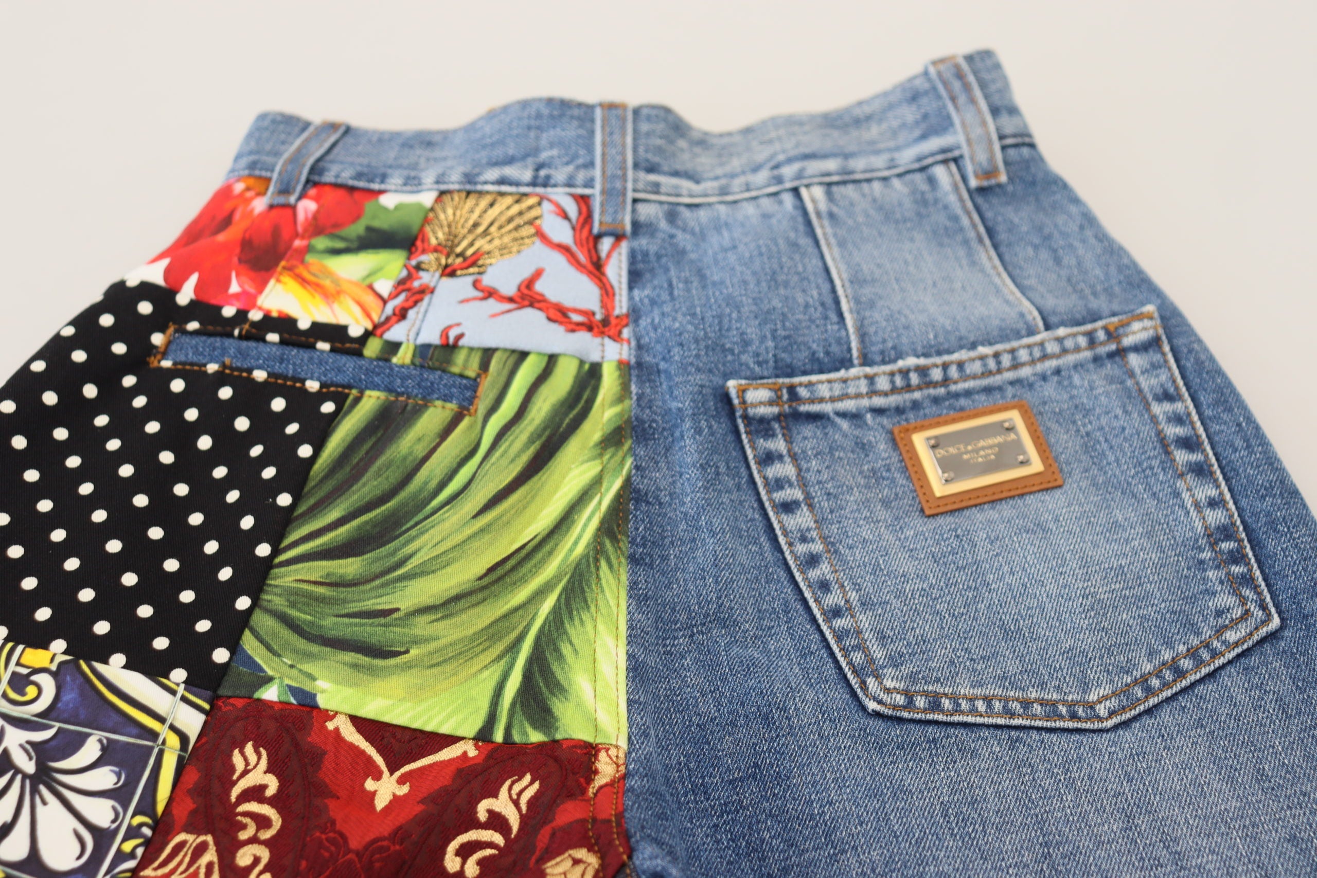 Blåa Jacquard Majolica-jeans med hög midja