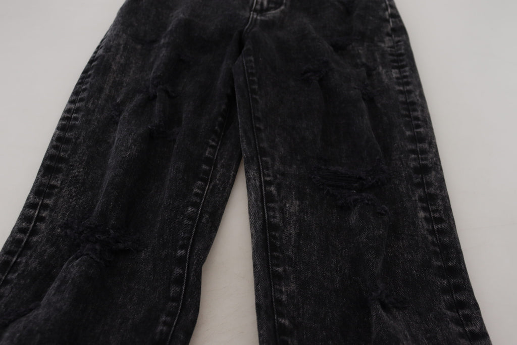 Svarta tvättade bomullsjeans med hög midja