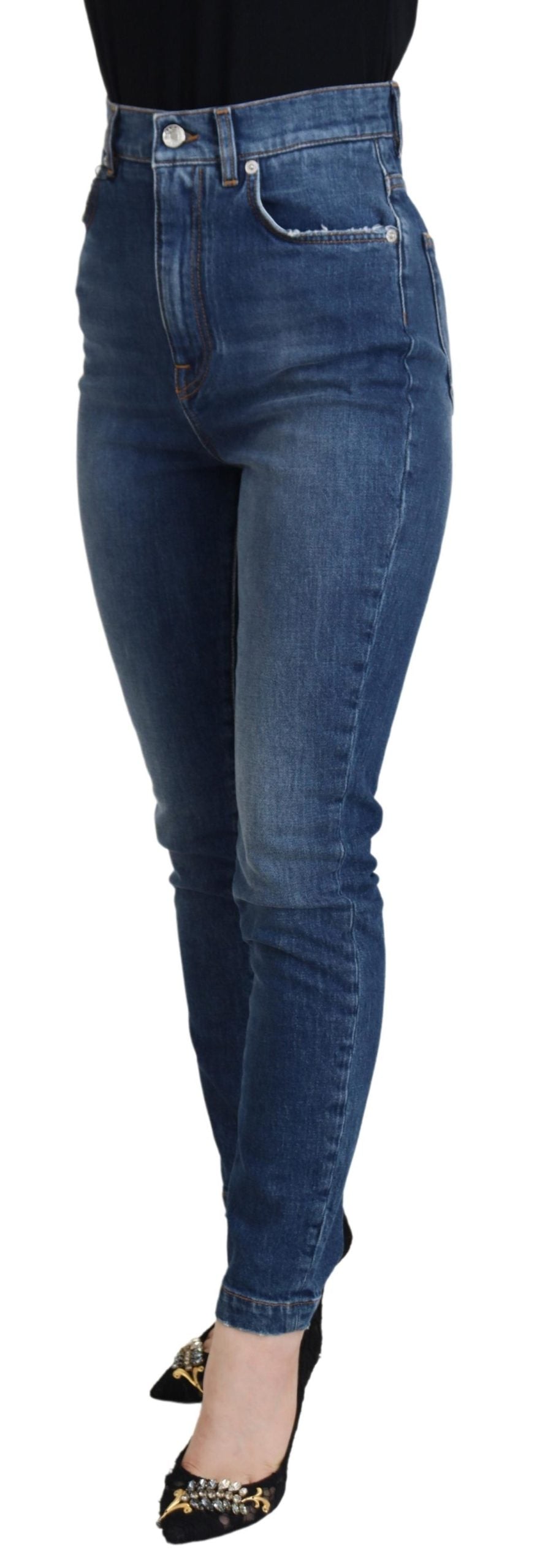 Blå bomullsjeans med hög midja och smal passform