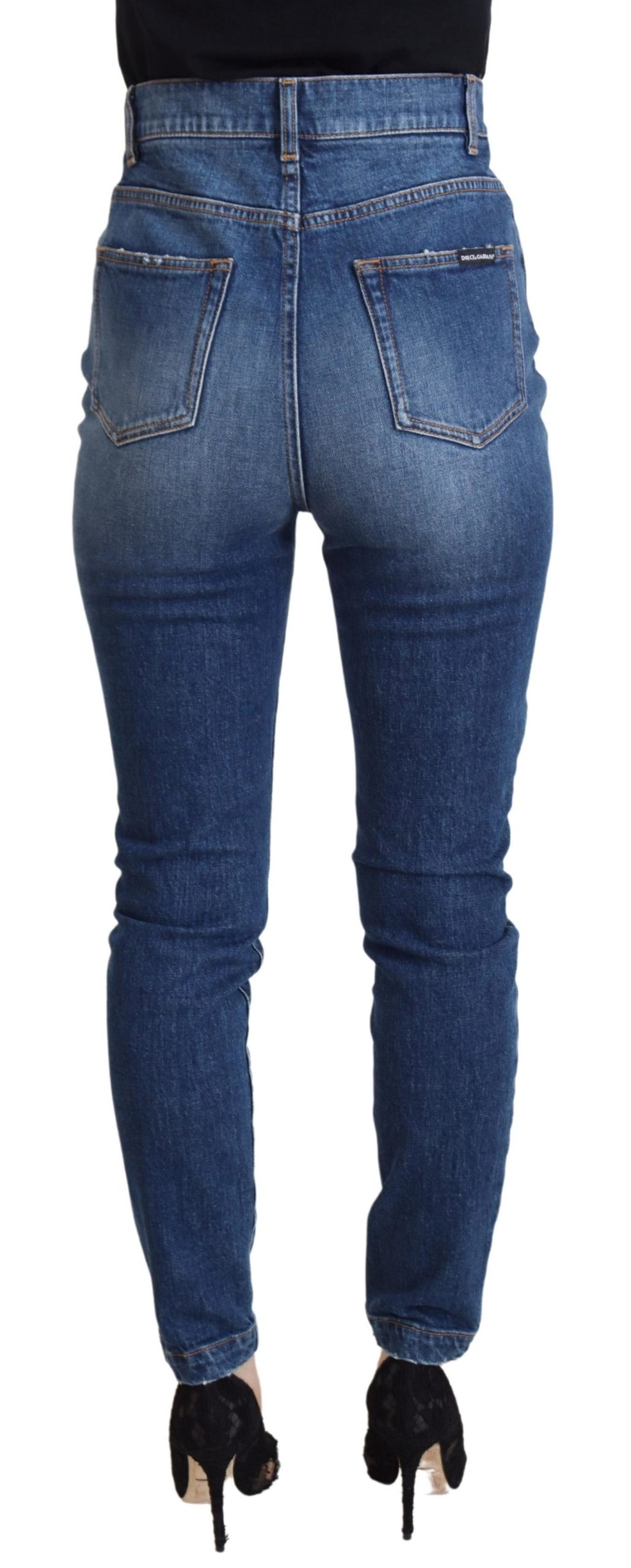 Blå bomullsjeans med hög midja och smal passform