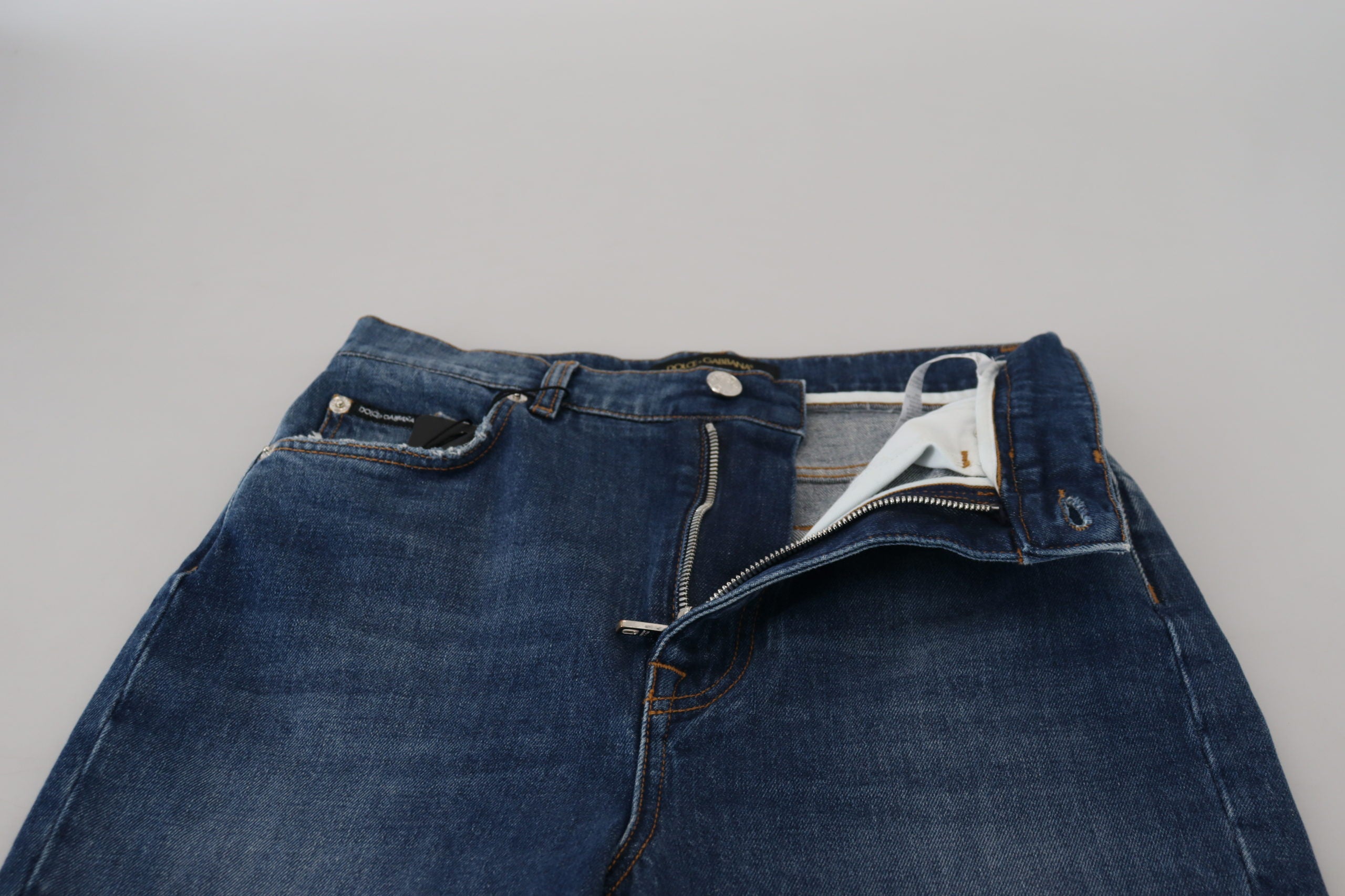 Blå bomullsjeans med hög midja och smal passform