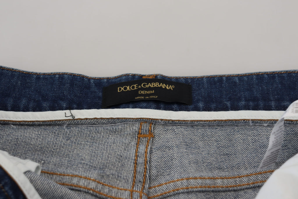 Blå bomullsjeans med hög midja och smal passform
