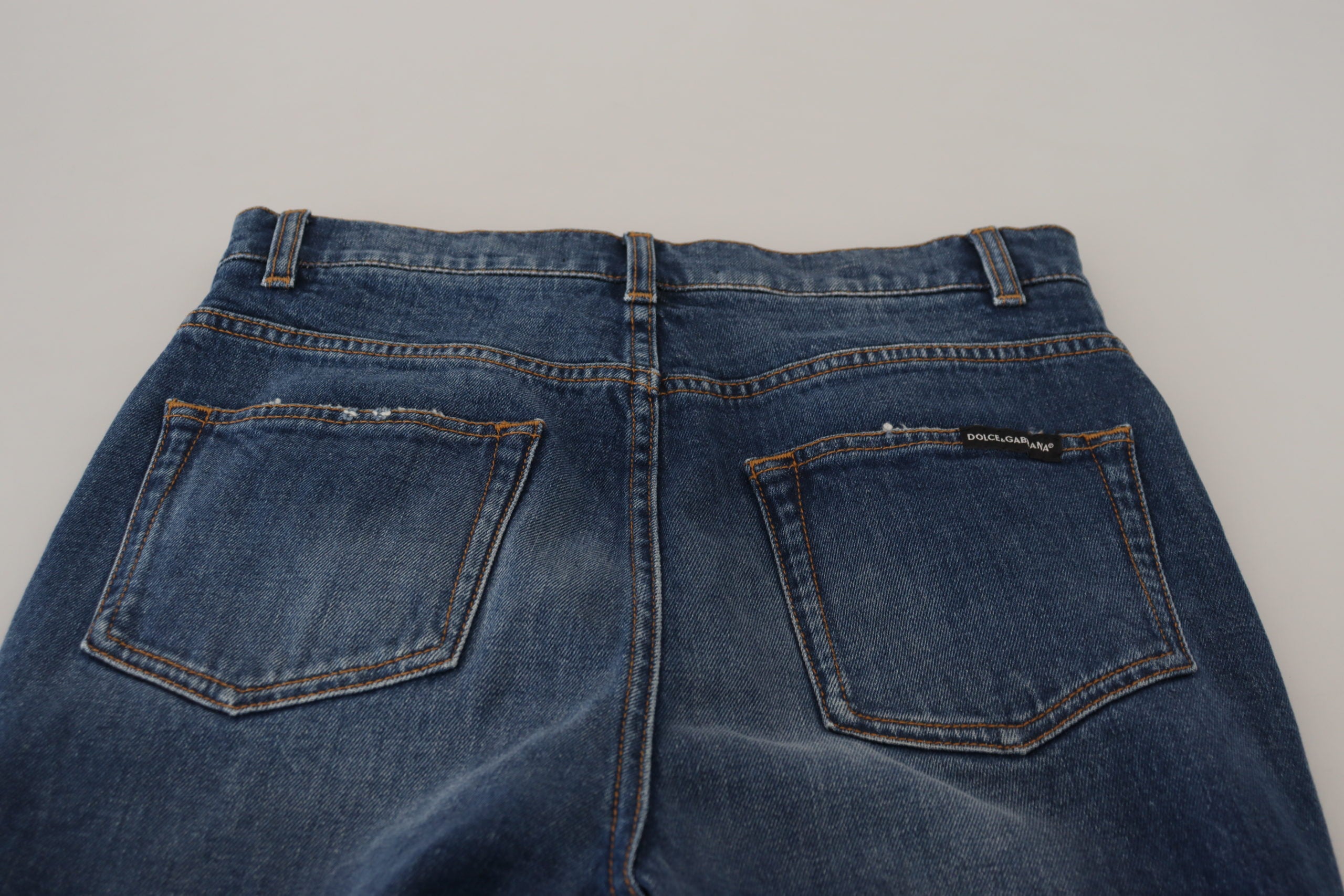 Blå bomullsjeans med hög midja och smal passform