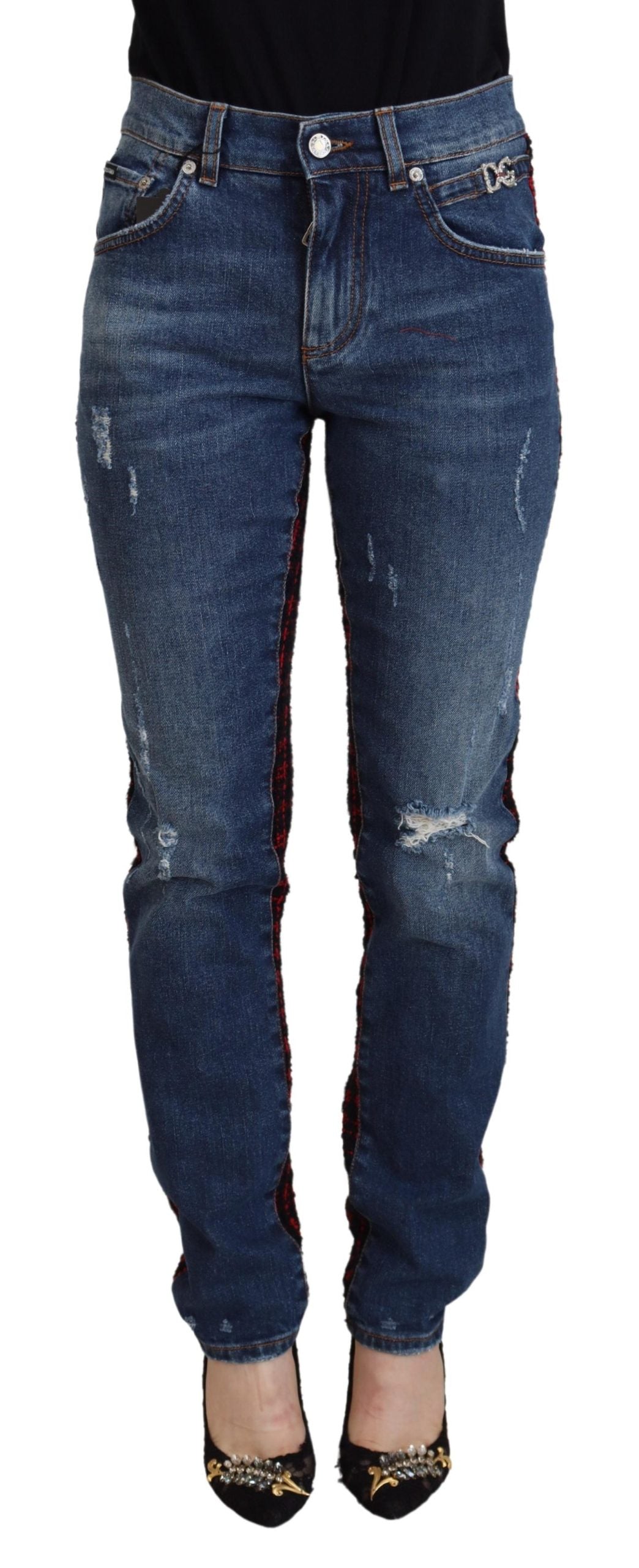 Blå rutiga skinny jeans med rygg