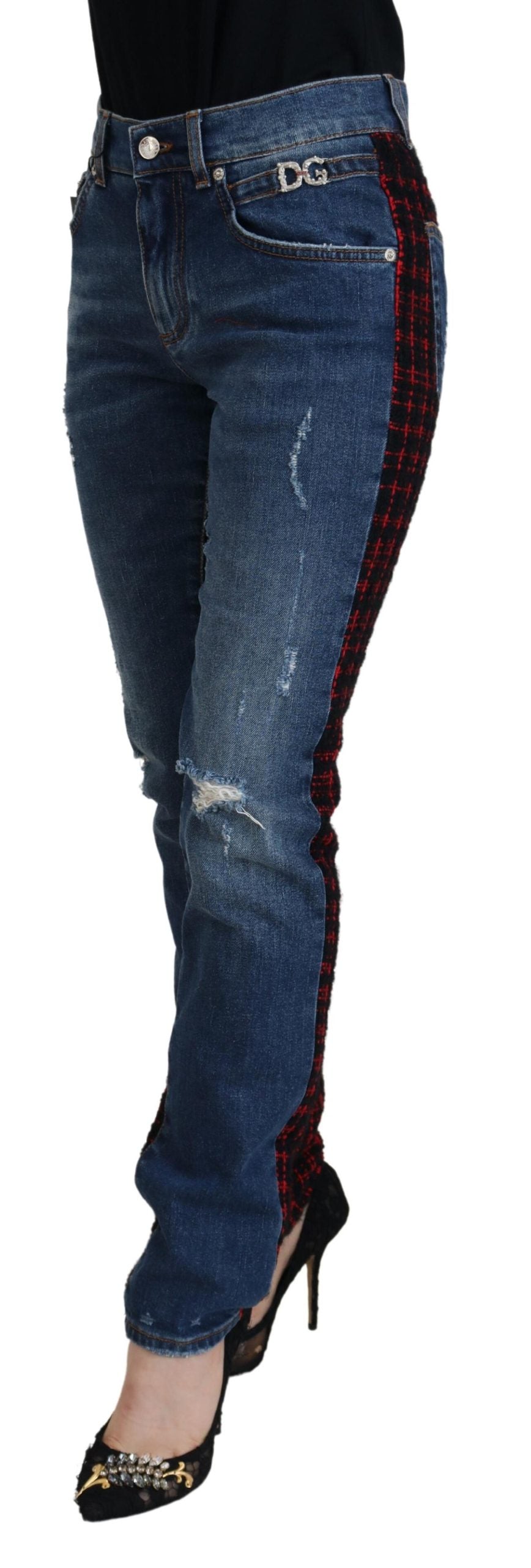 Blå rutiga skinny jeans med rygg