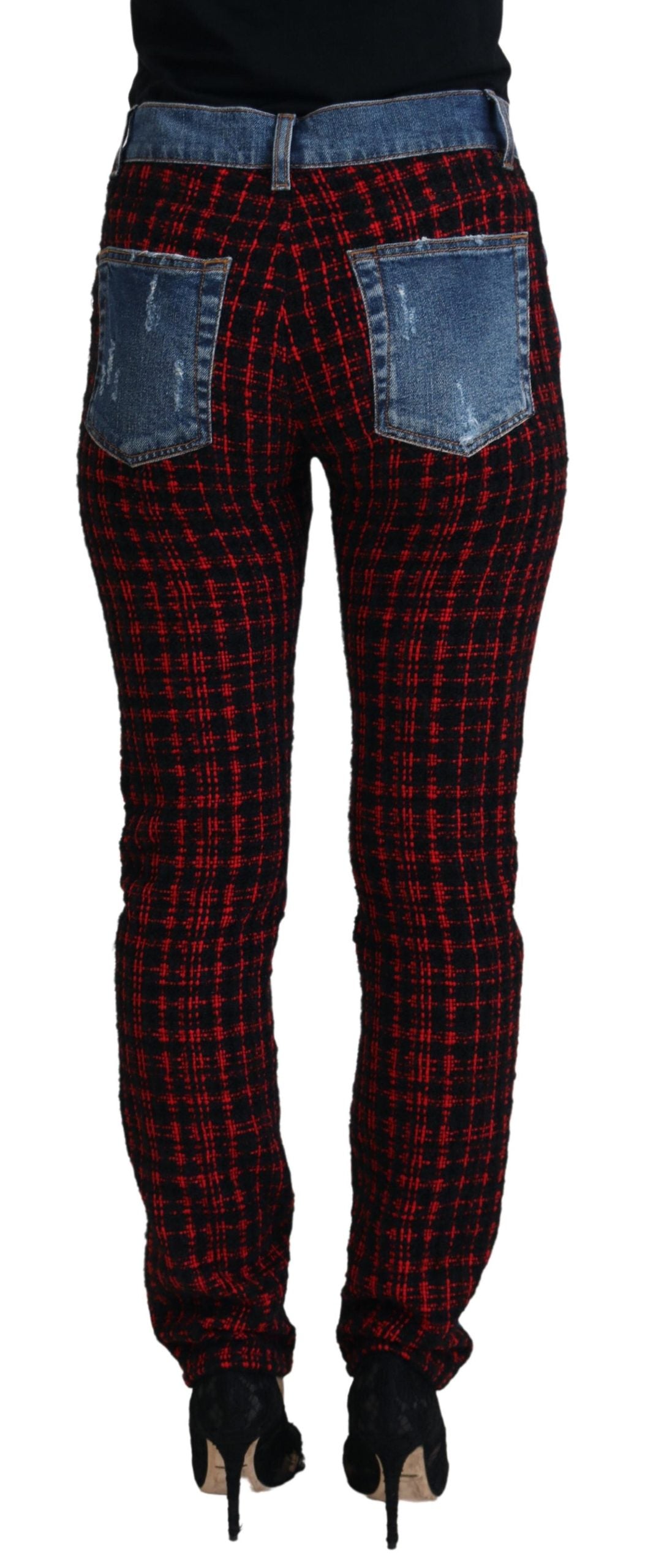 Blå rutiga skinny jeans med rygg
