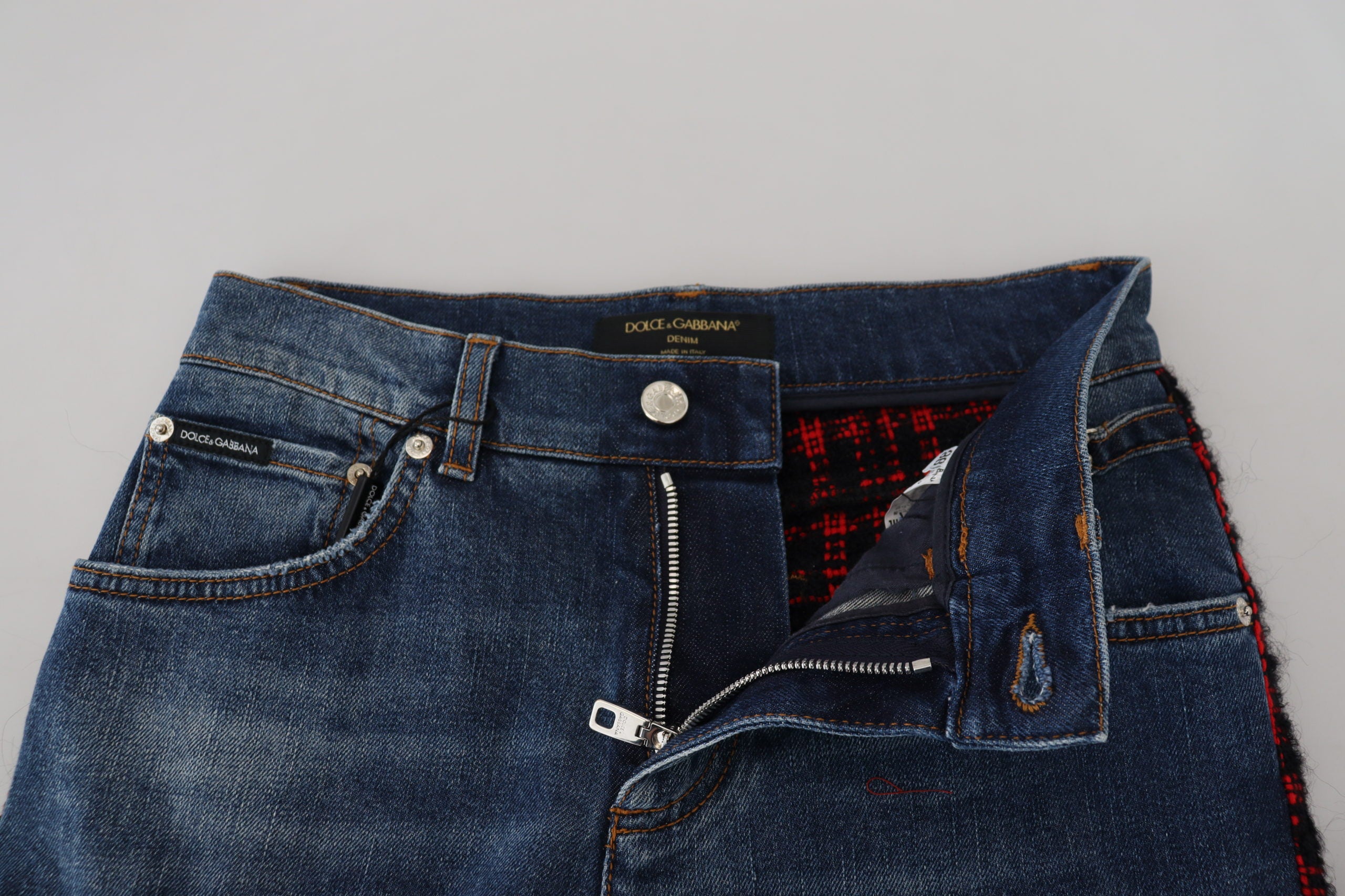 Blå rutiga skinny jeans med rygg