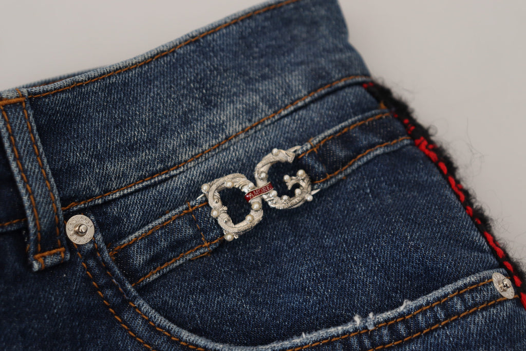 Blå rutiga skinny jeans med rygg