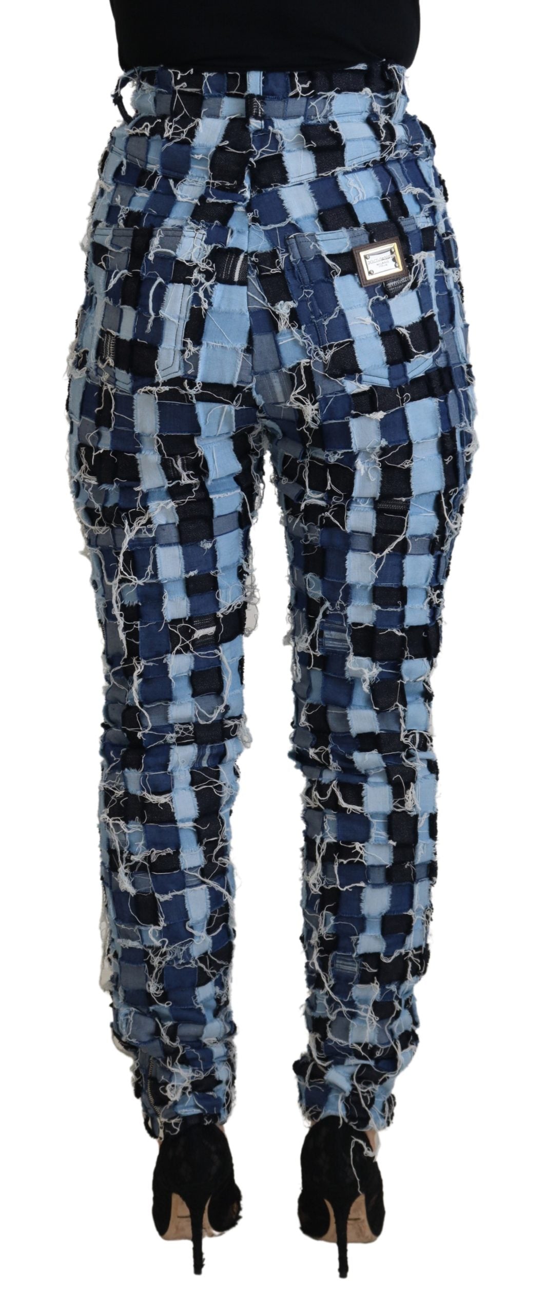 Flerfärgade lapptäcksmönster i bomull med denim