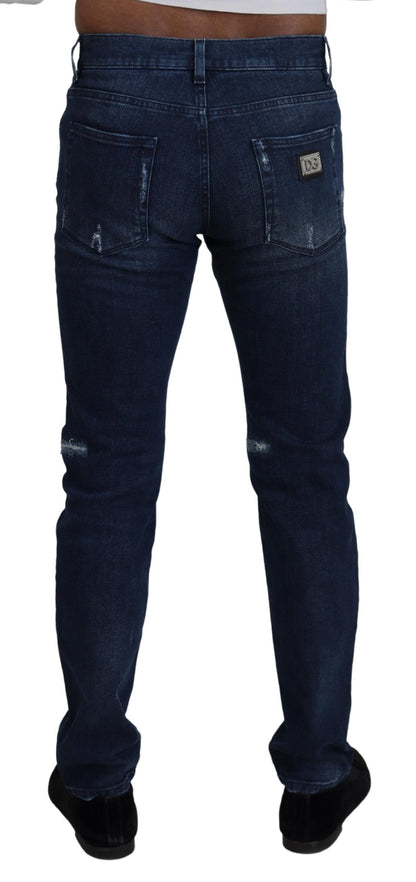 Dolce &amp; Gabbana Blå Bomulls Skinny Trasiga Denim Jeans