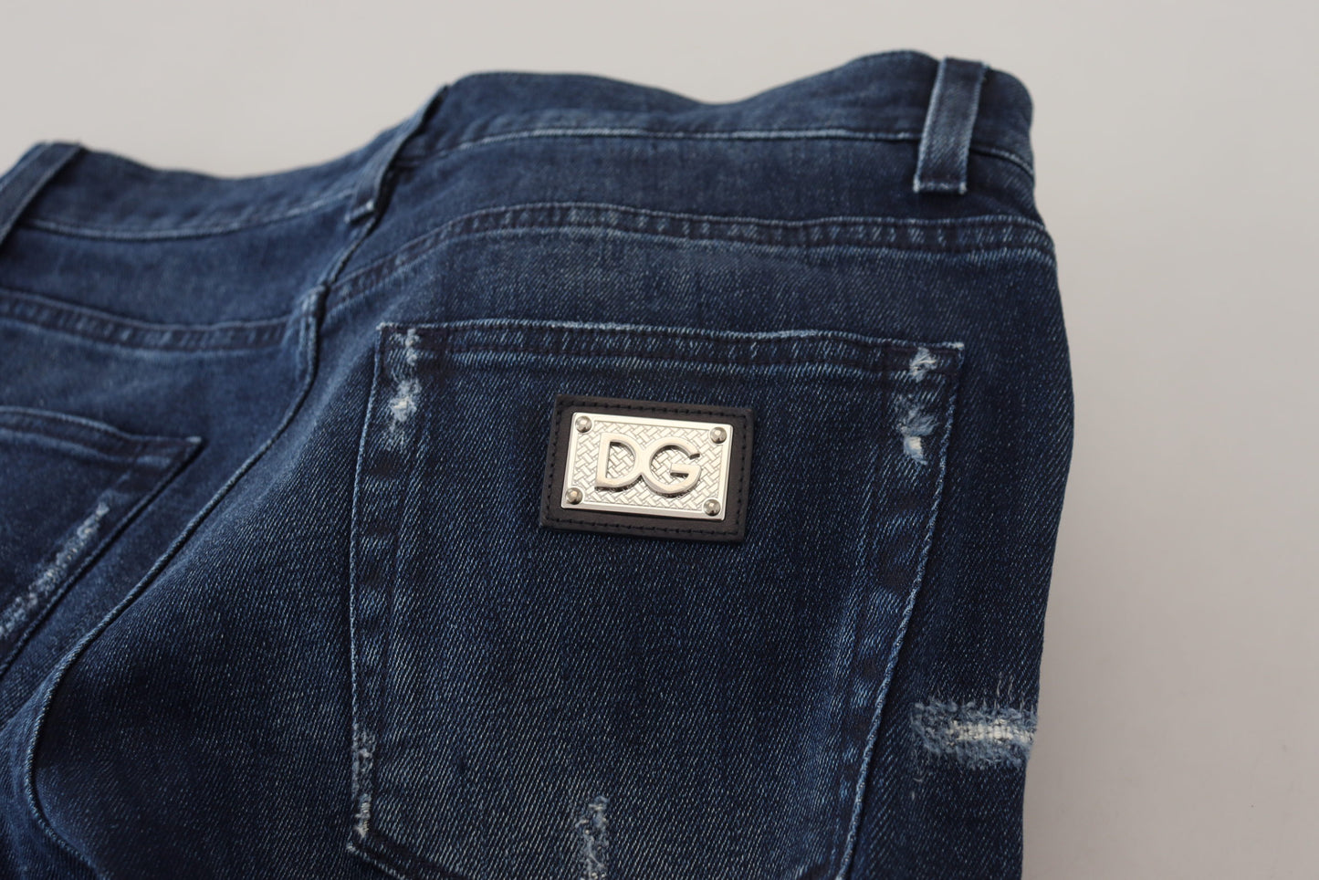 Dolce &amp; Gabbana Blå Bomulls Skinny Trasiga Denim Jeans
