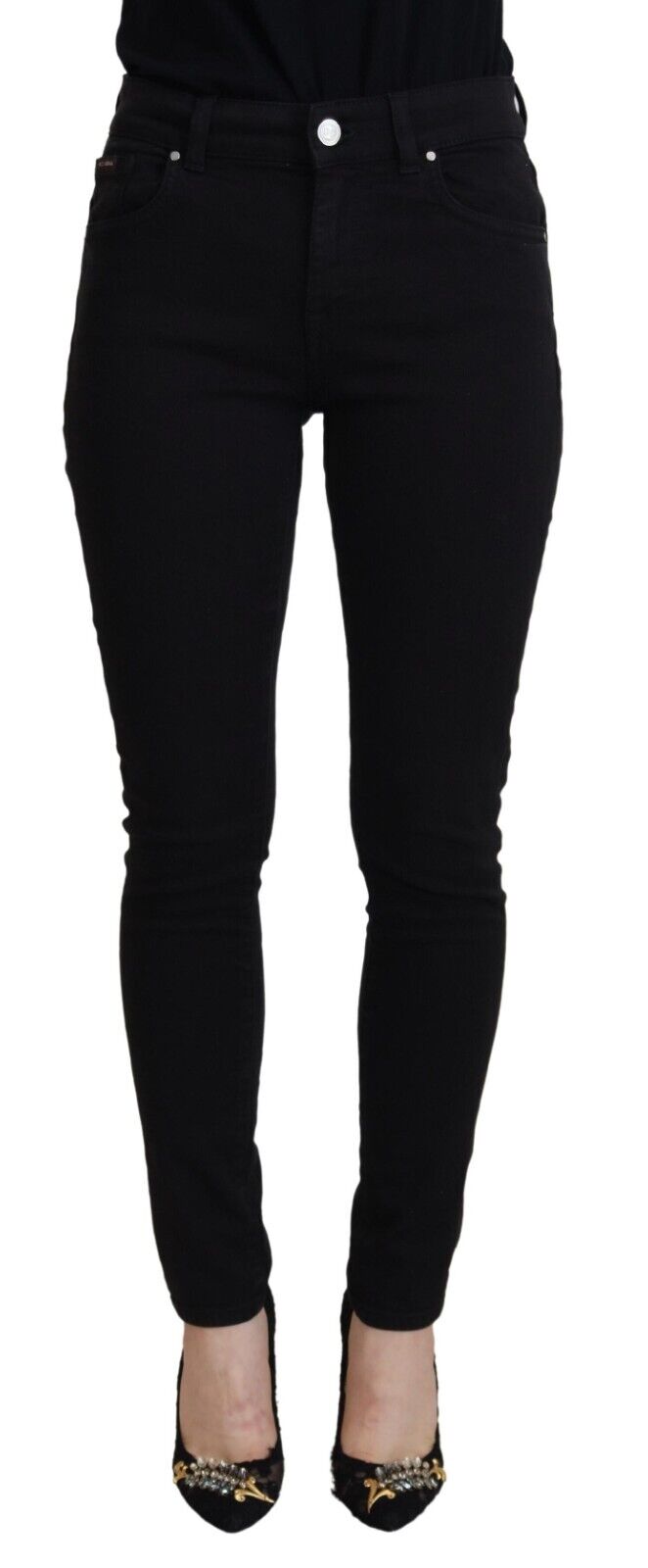 Svarta bomullsjeans med hög midja och casual passform