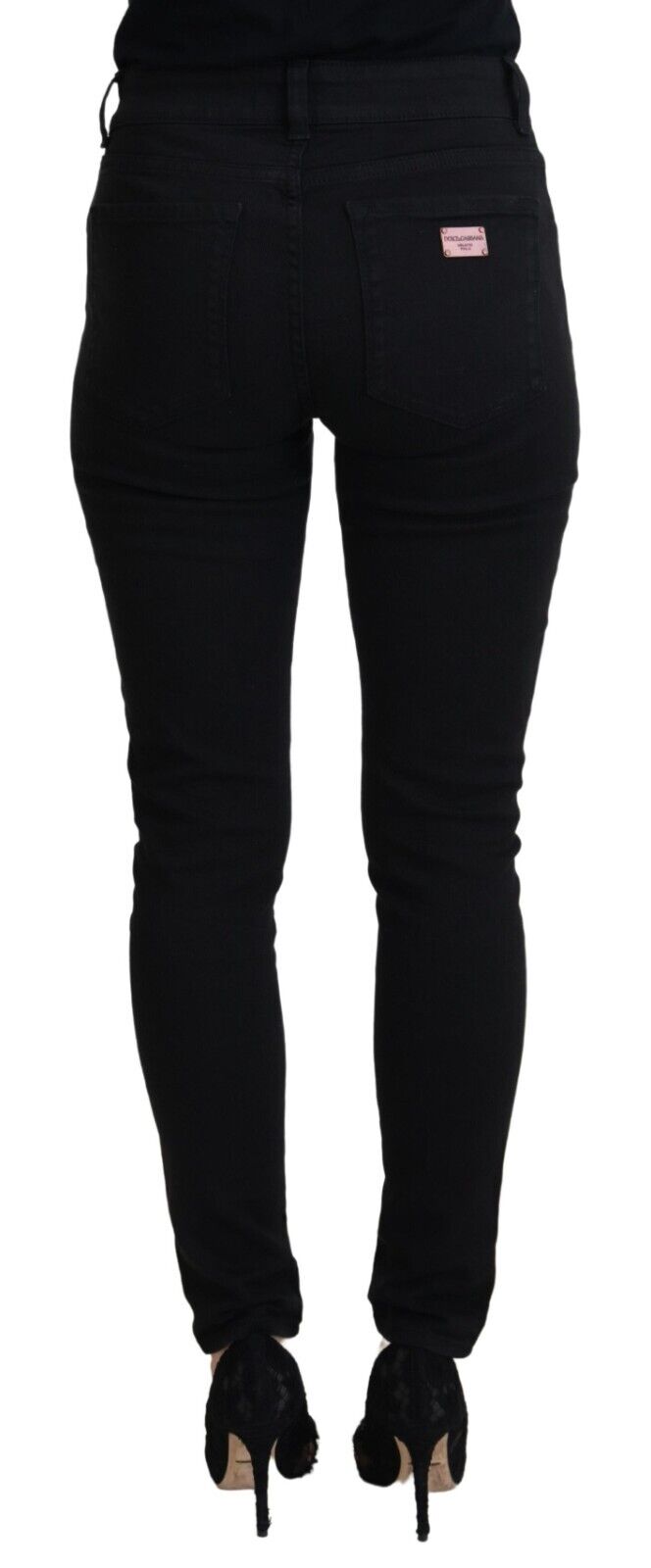 Svarta bomullsjeans med hög midja och casual passform