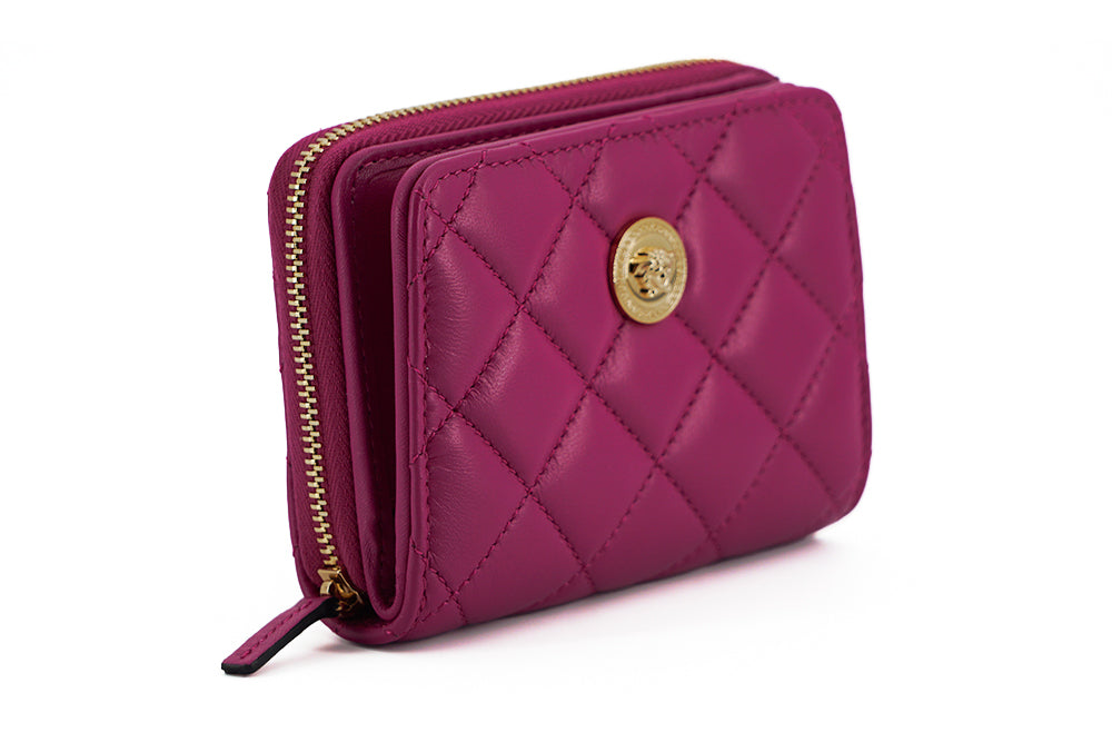 Elegant lilla quiltet skinnlommebok