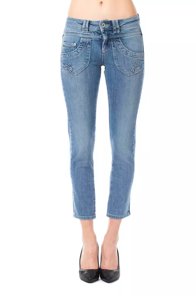Ljusblå bomulls Capri-jeans för kvinnor