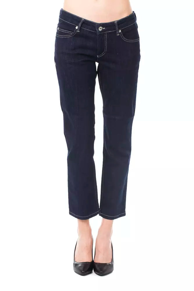 Blå bomulls Capri-jeans för kvinnor