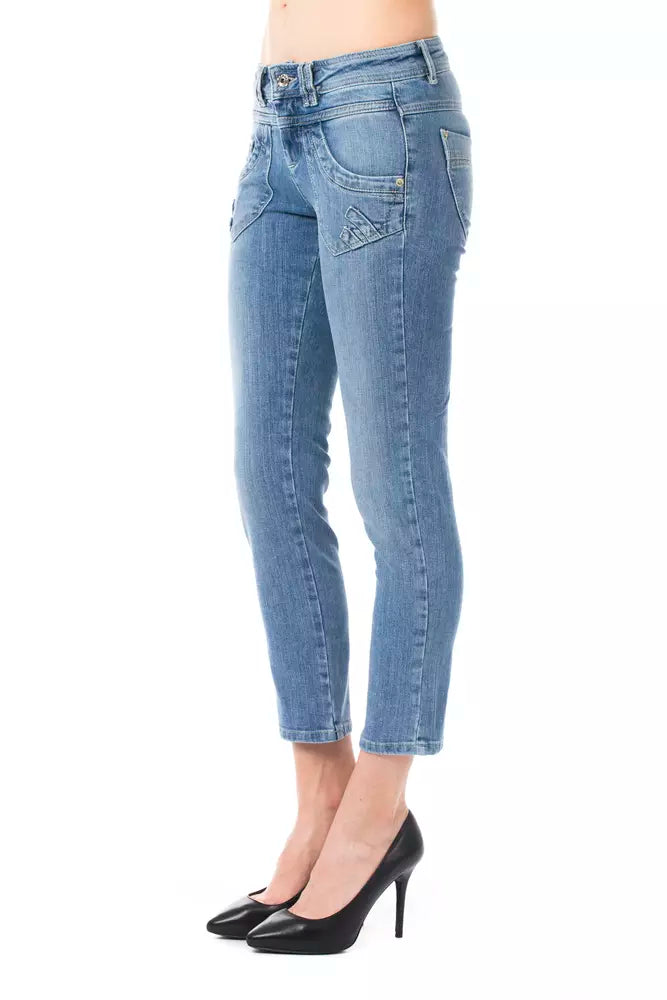 Ljusblå bomulls Capri-jeans för kvinnor