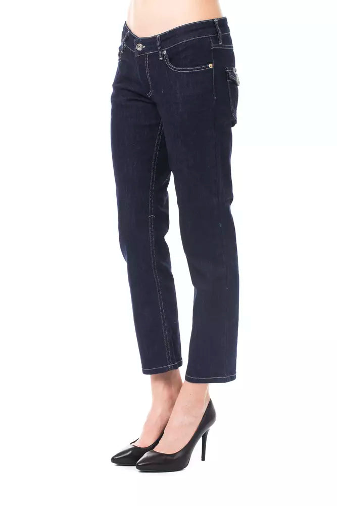 Blå bomulls Capri-jeans för kvinnor