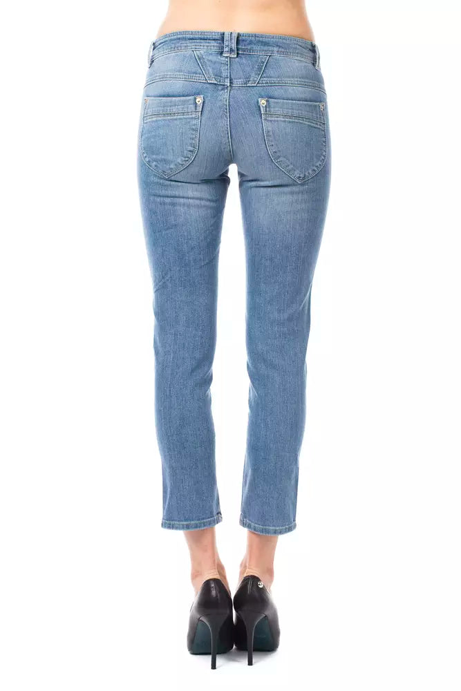 Ljusblå bomulls Capri-jeans för kvinnor