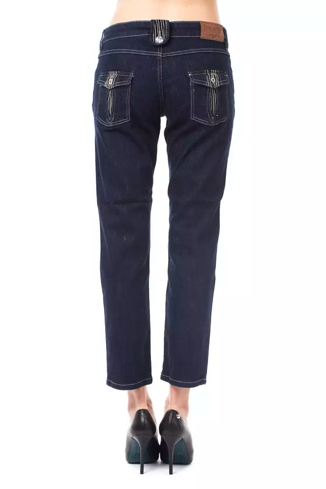 Blå bomulls Capri-jeans för kvinnor