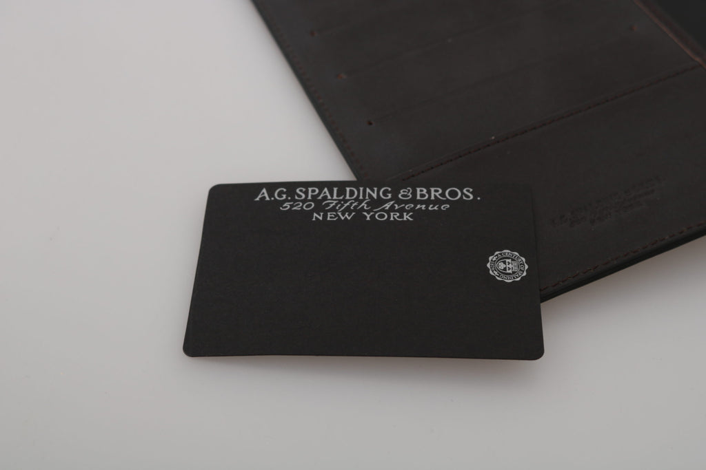 Svart reiseveske i skinn med dobbeltfold og logo