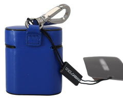 Dolce & Gabbana Blue Leather Silver Metal Logo Airpods Case