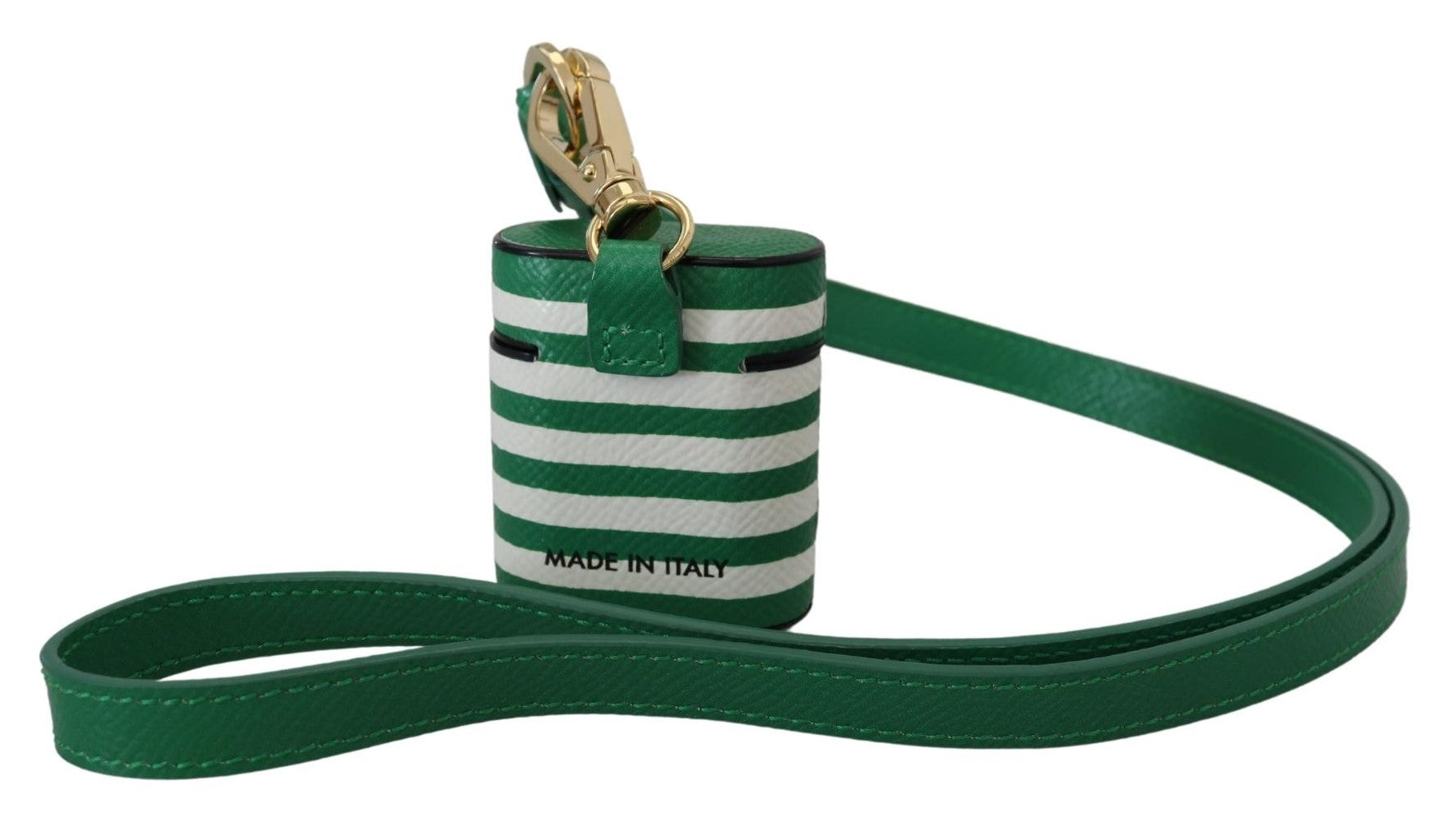 Grönt läderarmband med guldfärgad metalllogotyp för Airpods