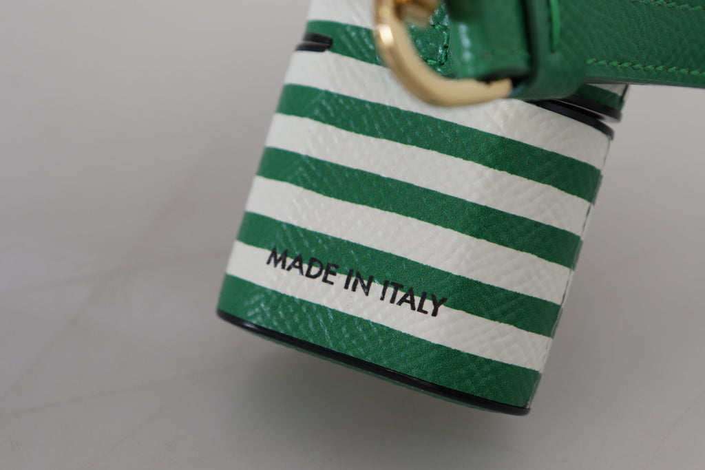 Grönt läderarmband med guldfärgad metalllogotyp för Airpods