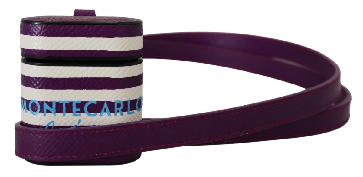 Dolce & Gabbana Purple Leather Strap Gold Metal Logo Airpods Case