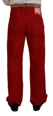 Dolce & Gabbana Red Cotton Straight Fit Men Denim Jeans