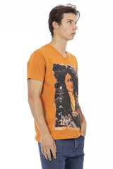 Trussardi Action Orange Cotton Men's V-Neck T-Shirt