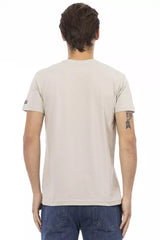 Trussardi Action Beige Cotton Men V-neck T-shirt