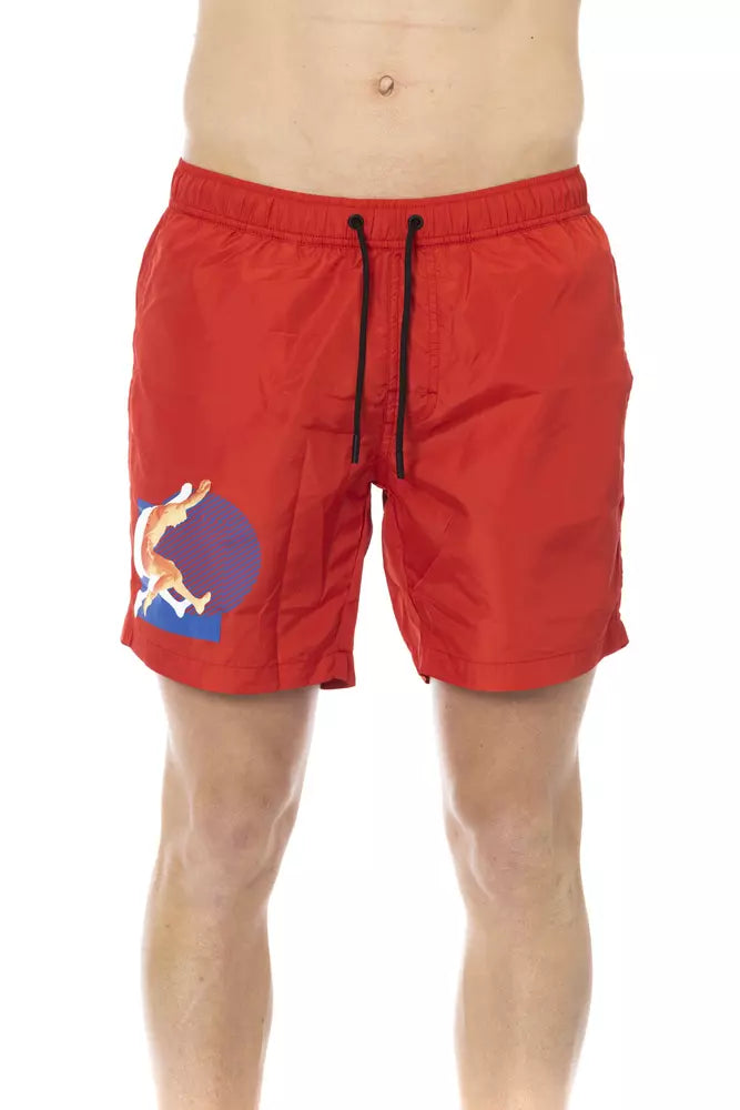 Röda polyester herr badshorts