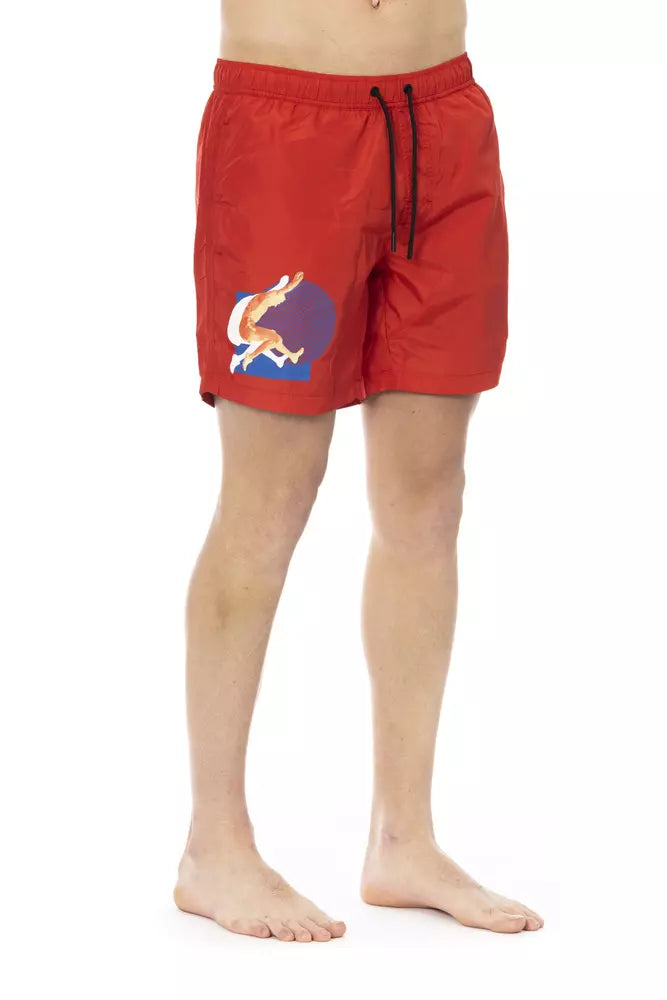 Röda polyester herr badshorts