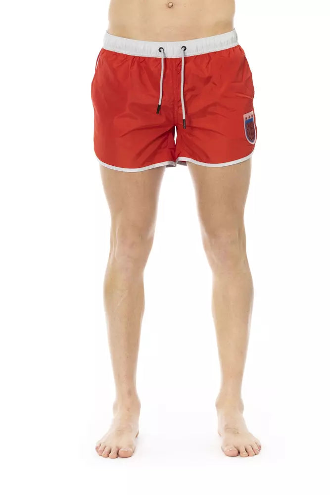 Röda polyester herr badshorts
